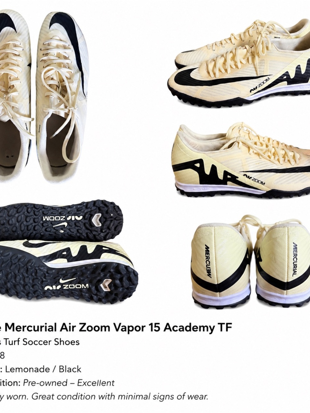 Size 8.5 - Nike Mercurial Air Zoom Vapor 15 Academy TF — Lemonade & Black